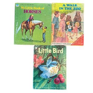 VTG 1960's - '70's Lot of 3 Junior Elf & Tell-A-Tale Books, Birds, Horses, Zoo